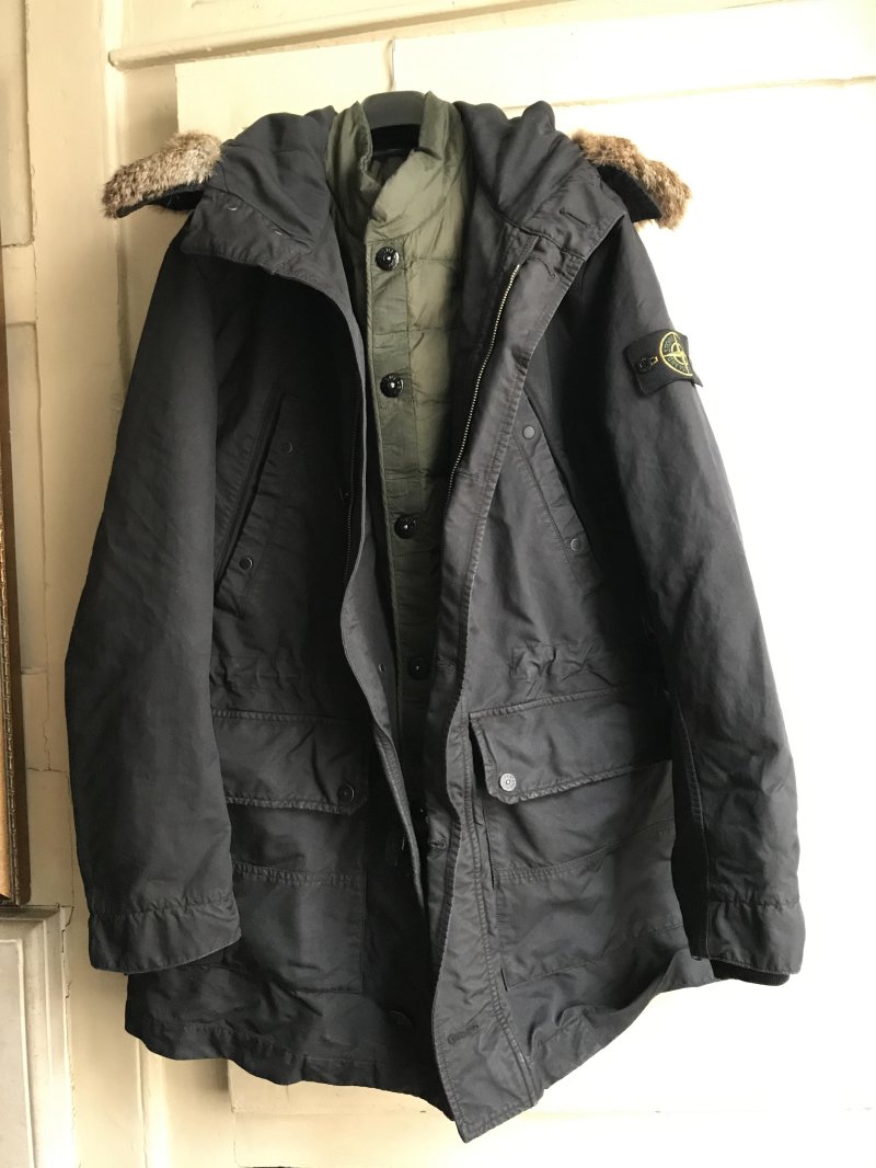 Photograph of Stone Island David Oxyd Parka With Dutch Rope Nylon Liner And Detachable Rabbit Fur Trim